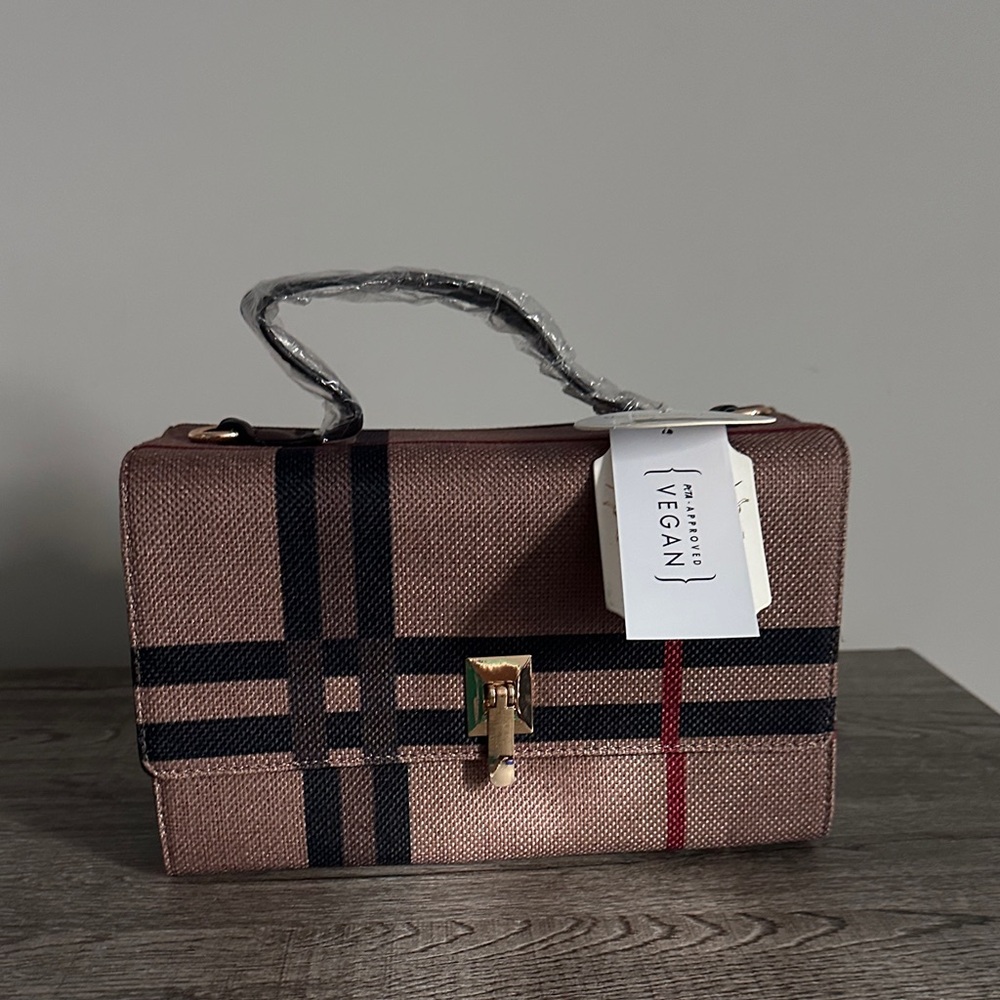 Vegan Checkered Brown Handbag